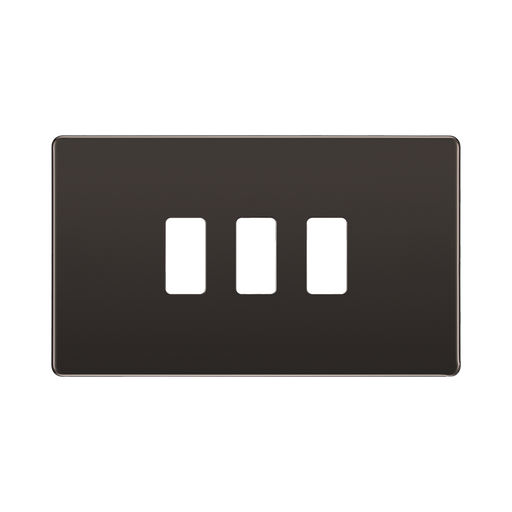 BG Screwless Flat Plate Black Nickel 3 Gang Grid Plate RFBN3 – Front view