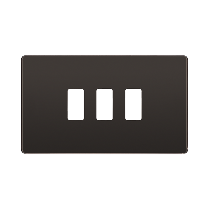 BG Screwless Flat Plate Black Nickel 3 Gang Grid Plate RFBN3 – Front view