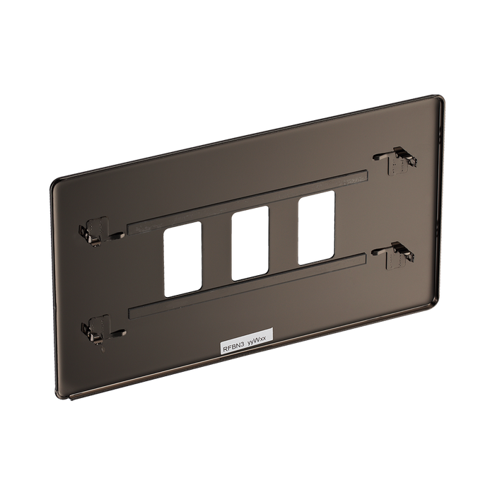 BG Screwless Flat Plate Black Nickel 3 Gang Grid Plate RFBN3 – Rear view