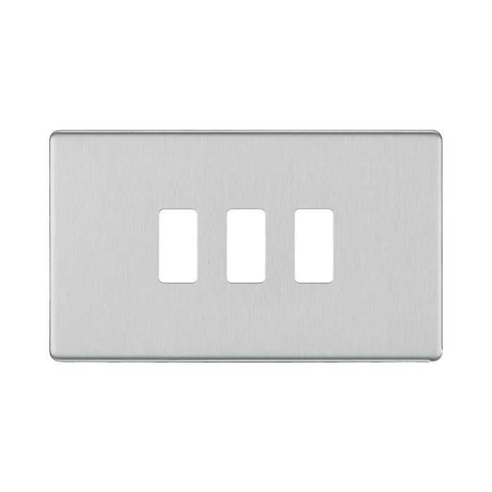 BG Screwless Flat Plate Brushed Steel Grid Plate RFBS3 Available from RS Electrical Supplies