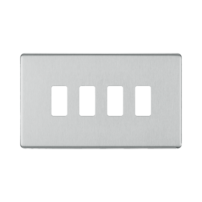 BG Screwless Flat Plate Brushed Steel Grid Plate RFBS4 Available from RS Electrical Supplies
