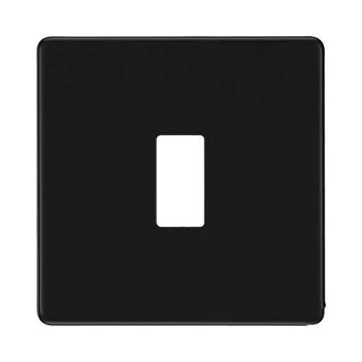BG Screwless Flat Plate Matt Black 1 Module Grid Plate RFFB1 - front view