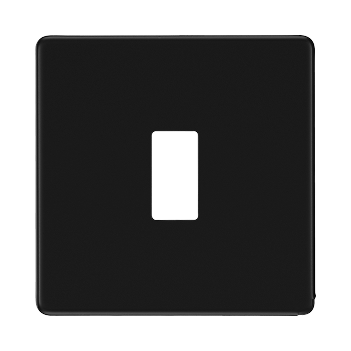 BG Screwless Flat Plate Matt Black 1 Module Grid Plate RFFB1 - front view