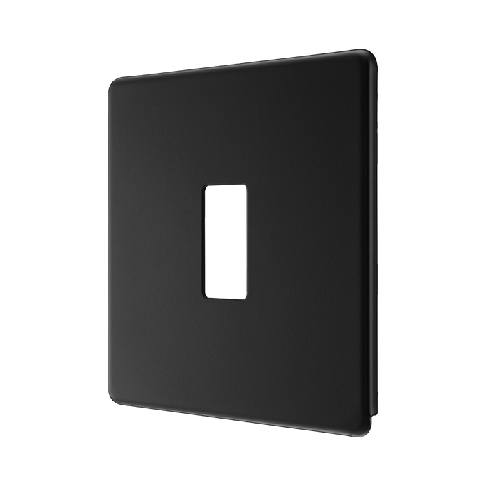 BG Screwless Flat Plate Matt Black 1 Module Grid Plate RFFB1 - angled view