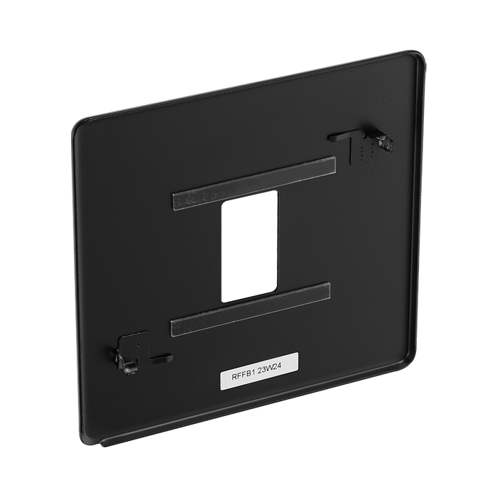 BG Screwless Flat Plate Matt Black 1 Module Grid Plate RFFB1 - back view