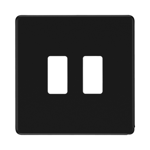 BG Screwless Flat Plate Matt Black 2 Module Grid Plate RFFB2 - front view