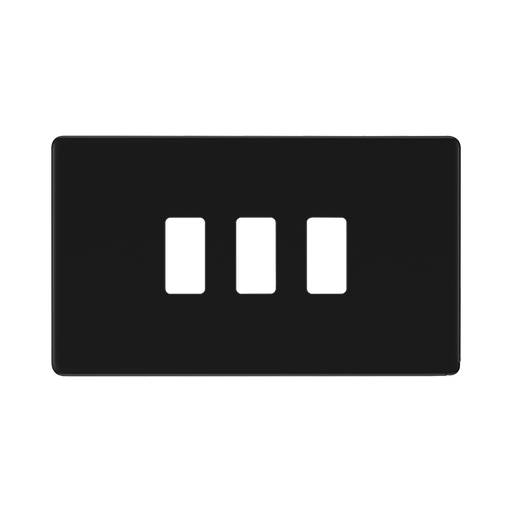 BG Screwless Flat Plate Matt Black 3 Module Grid Plate RFFB3 - front view