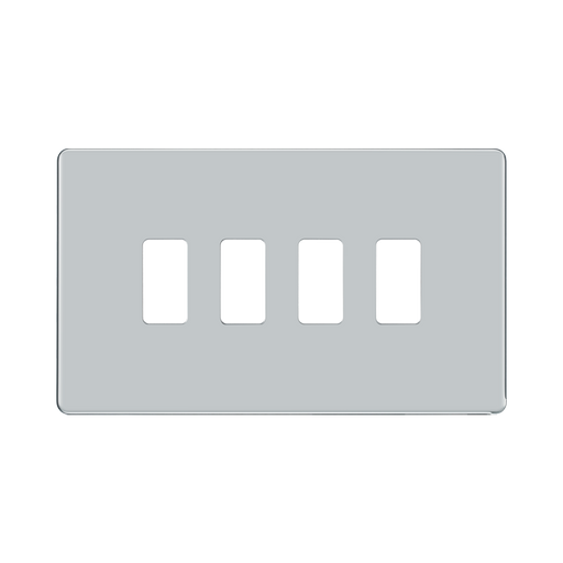 BG Screwless Flat Plate Polished Chrome 4 Gang Grid Plate RFPC4 – Front view
