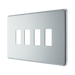 BG Screwless Flat Plate Polished Chrome 4 Gang Grid Plate RFPC4 – Angled view