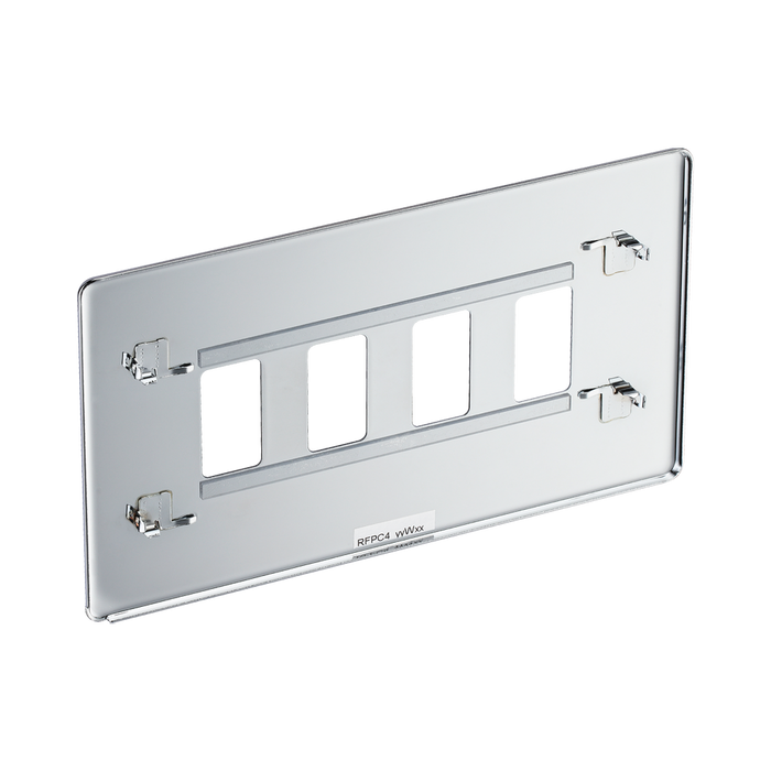 BG Screwless Flat Plate Polished Chrome 4 Gang Grid Plate RFPC4 – Rear view