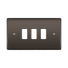Brown light switch panel with three white rocker switches on a white background