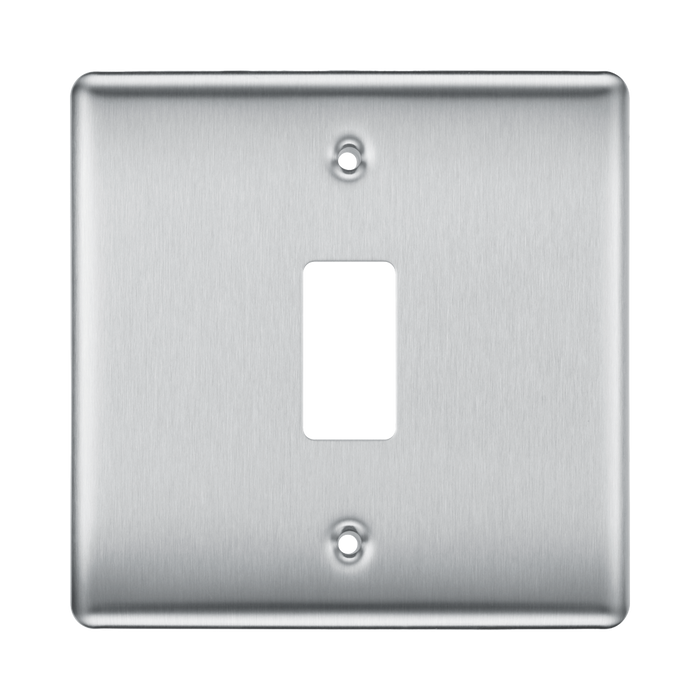 BG Nexus Metal Brushed Steel 1G Grid Plate RNBS1 Available from RS Electrical Supplies