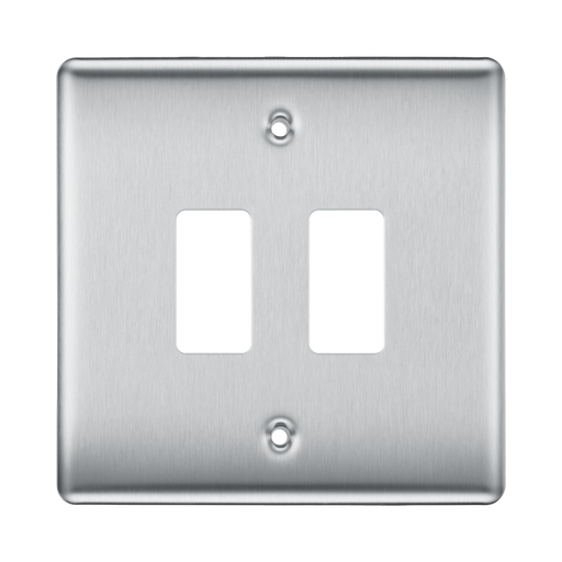 BG Nexus Metal Brushed Steel 2G Grid Plate RNBS2 Available from RS Electrical Supplies