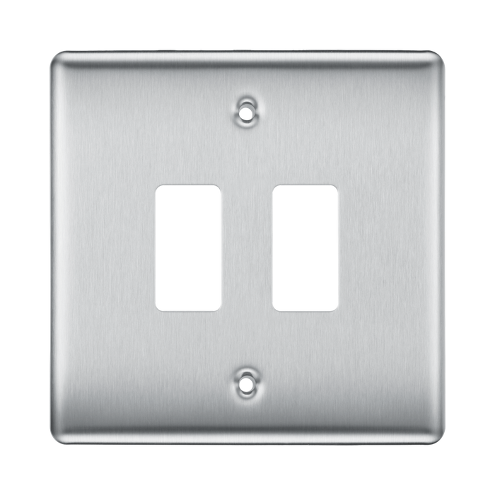 BG Nexus Metal Brushed Steel 2G Grid Plate RNBS2 Available from RS Electrical Supplies