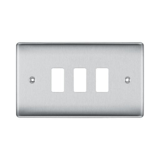 BG Nexus Metal Brushed Steel 3G Grid Plate RNBS3 Available from RS Electrical Supplies