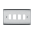 BG Nexus Metal Brushed Steel 4G Grid Plate RNBS4 Available from RS Electrical Supplies