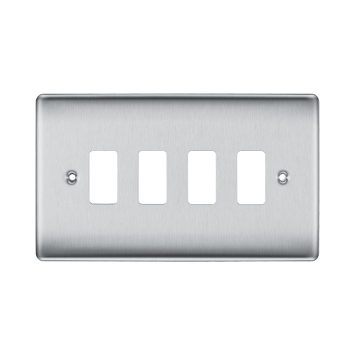 BG Nexus Metal Brushed Steel 4G Grid Plate RNBS4 Available from RS Electrical Supplies