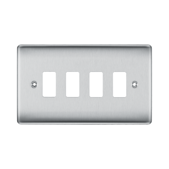 BG Nexus Metal Brushed Steel 4G Grid Plate RNBS4 Available from RS Electrical Supplies