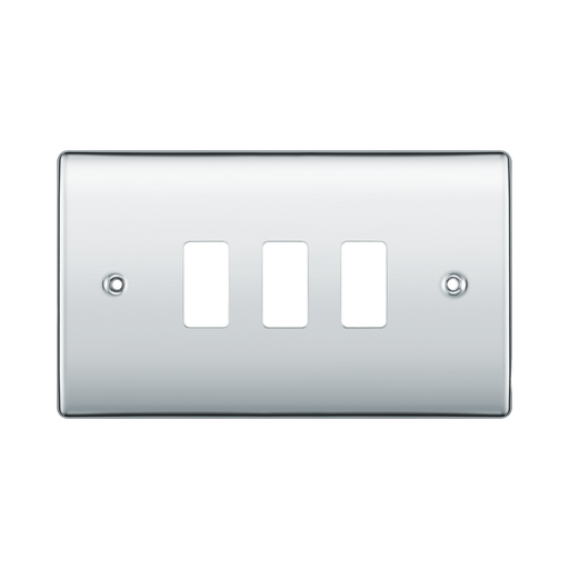 BG Nexus Metal Polished Chrome 3G Grid Plate RNPC3 Available from RS Electrical Supplies