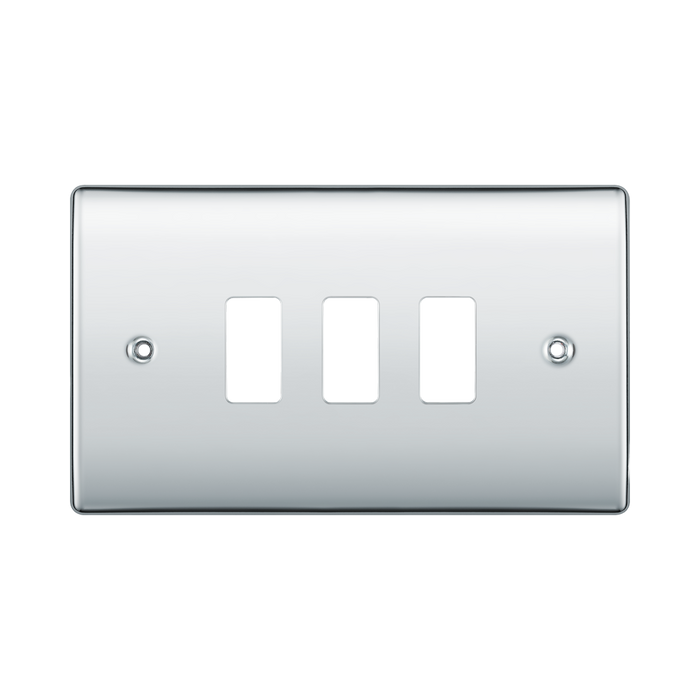 BG Nexus Metal Polished Chrome 3G Grid Plate RNPC3 Available from RS Electrical Supplies