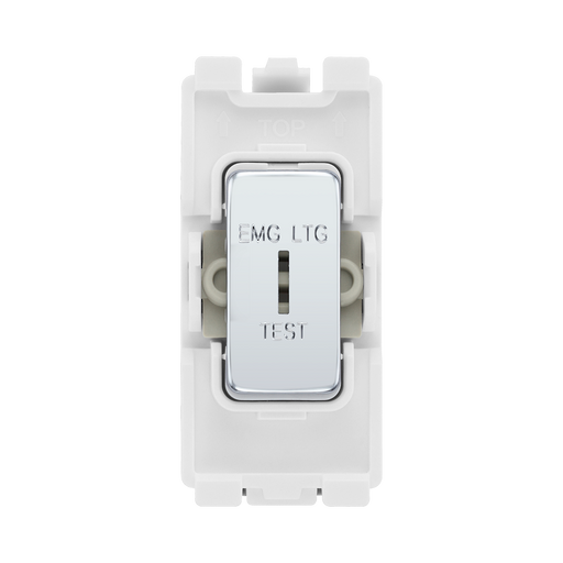 BG Electrical Polished Chrome 20AX 2 Way Key Grid Switch Printed 'EMG LGT TEST' RPC12EL – product view 1