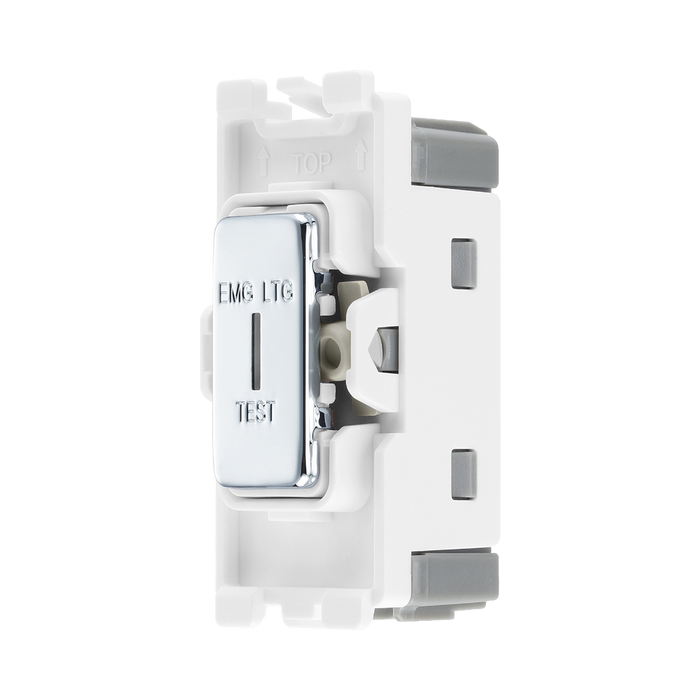 BG Electrical Polished Chrome 20AX 2 Way Key Grid Switch Printed 'EMG LGT TEST' RPC12EL – product view 2