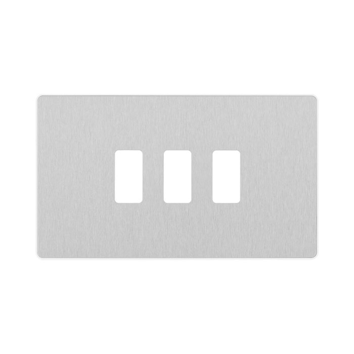 Angled view of BG Evolve Brushed Steel 3G Grid Plate