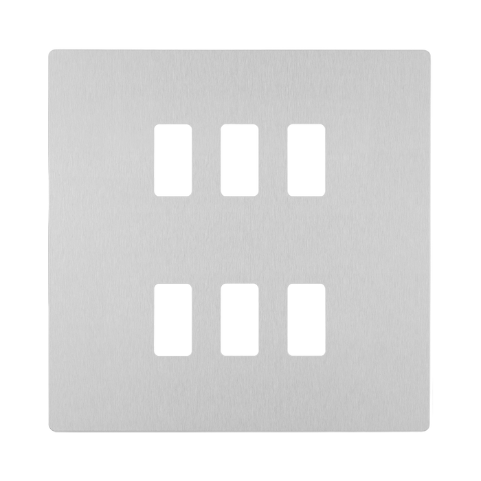 BG Evolve Brushed Steel 6G Grid Plate RPCDBS6W Available from RS Electrical Supplies