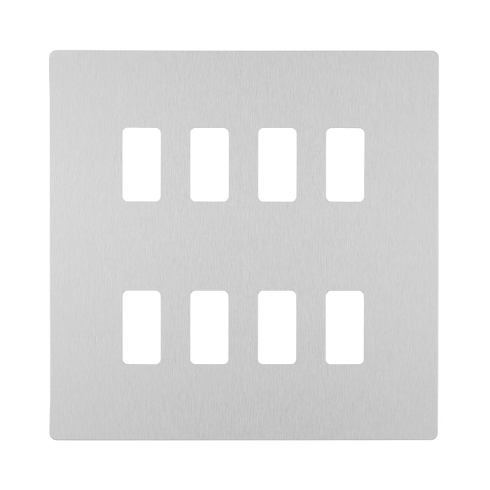 BG Evolve Brushed Steel 8G Grid Plate RPCDBS8W Available from RS Electrical Supplies