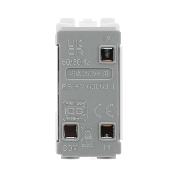 BG Evolve White 20A 2 Way Single Pole Centre Off Grid Module RPCDW12C – product view 3