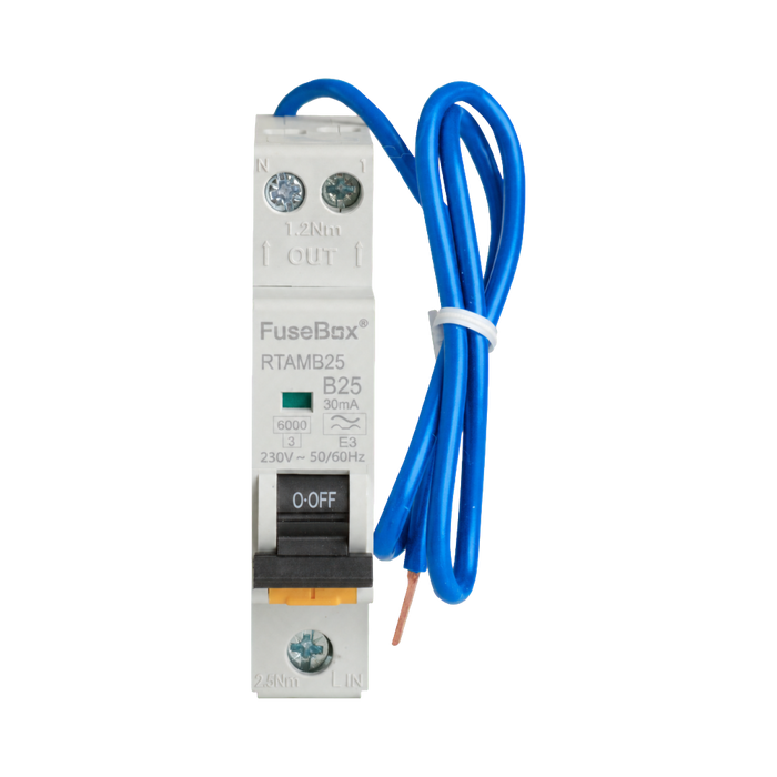 FuseBox 25A Type A B Curve 30mA 6kA Bi-Directional Mini RCBO RTAMB25BD