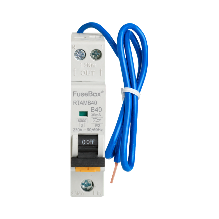 FuseBox 40A Type A B Curve 30mA 6kA Bi-Directional Mini RCBO RTAMB40BD