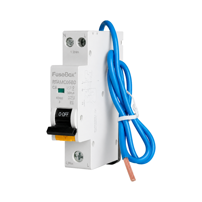 FuseBox 6A Type A C Curve 30mA 6kA Bi-Directional Mini RCBO RTAMC06BD