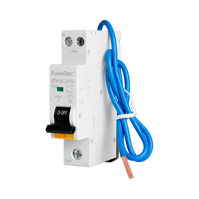 FuseBox 20A Type A C Curve 30mA 6kA Bi-Directional Mini RCBO RTAMC20BD