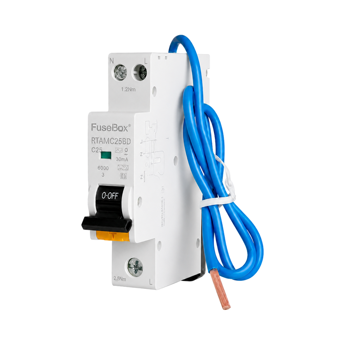 FuseBox 25A Type A C Curve 30mA 6kA Bi-Directional Mini RCBO RTAMC25BD