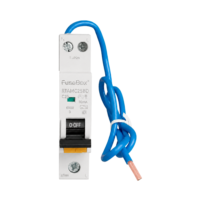 FuseBox 25A Type A C Curve 30mA 6kA Bi-Directional Mini RCBO RTAMC25BD