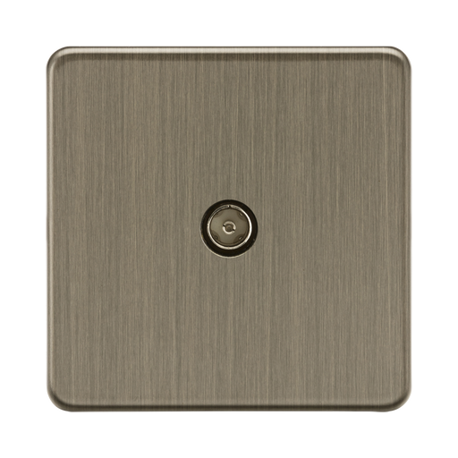 Antique Bronze-colored square wall plate with a central socket on a white background