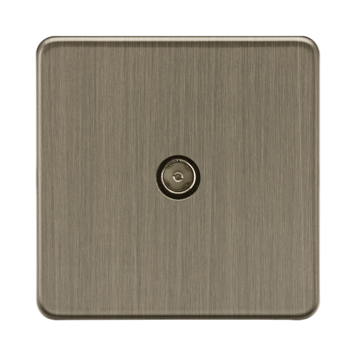 Antique Bronze-colored square wall plate with a central socket on a white background