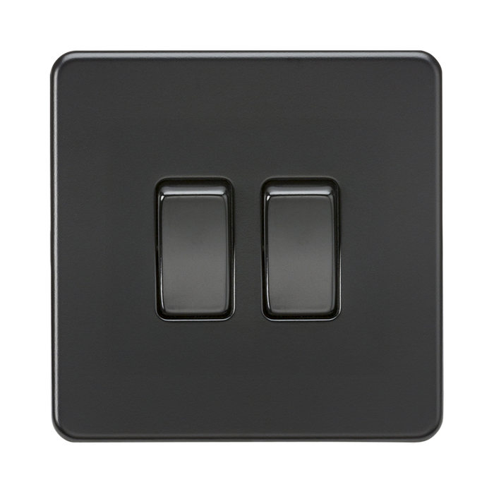 Knightsbridge Screwless Matt Black 10AX 2G 2-Way & Intermediate Switch SF1212MBB