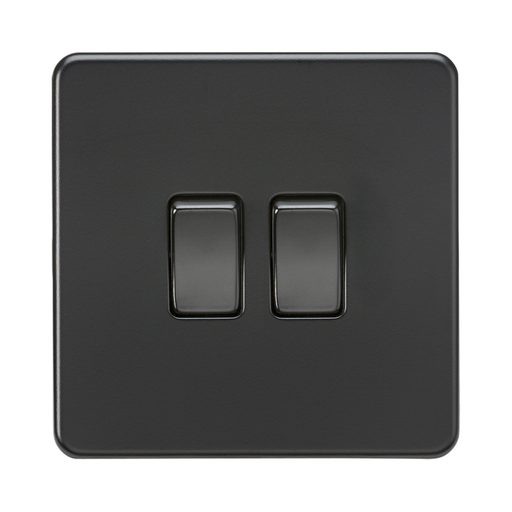 Knightsbridge Screwless Matt Black 2G Intermediate Light Switch