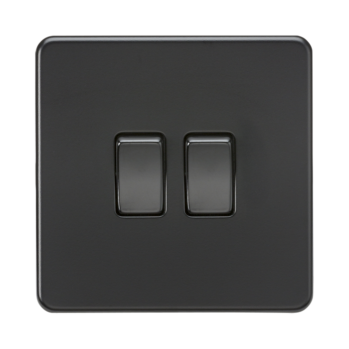 Knightsbridge Screwless Matt Black 10AX 2G 2-Way & Intermediate Switch SF1212MBB