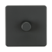Anthracite square wall switch with round central control on a white background