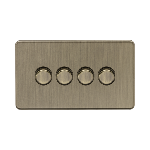 Antique Brass rectangular switch with four dimmer knobs on a white background