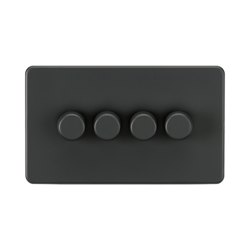 Anthracite rectangular switch plate with four black knobs on a white background