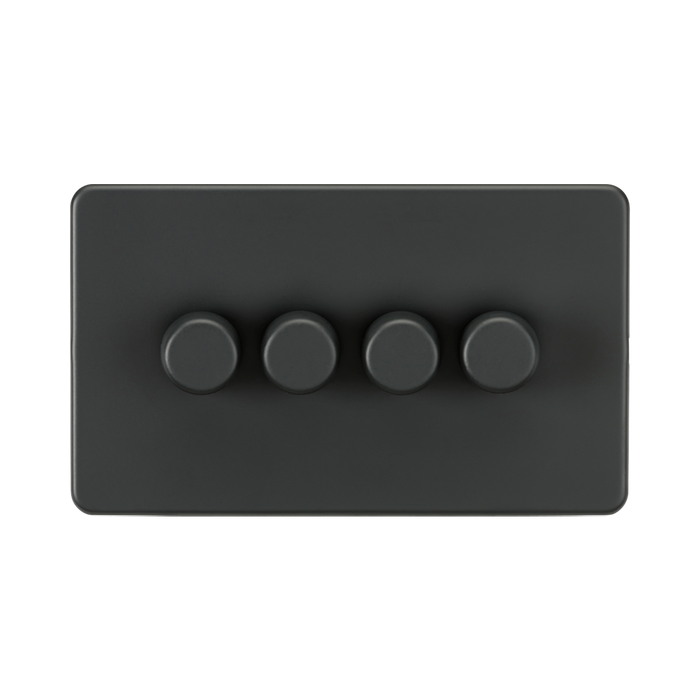 Anthracite rectangular switch plate with four black knobs on a white background