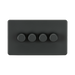 Anthracite rectangular switch plate with four black knobs on a white background
