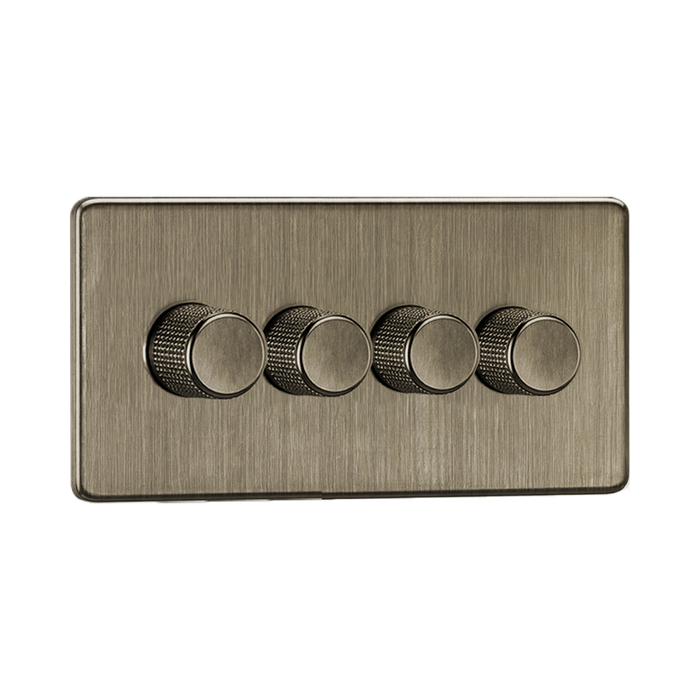 Side Angle of Antique Brass Dimmer Switch (4G 2-way) by Knightsbridge with Knurled Dimmer