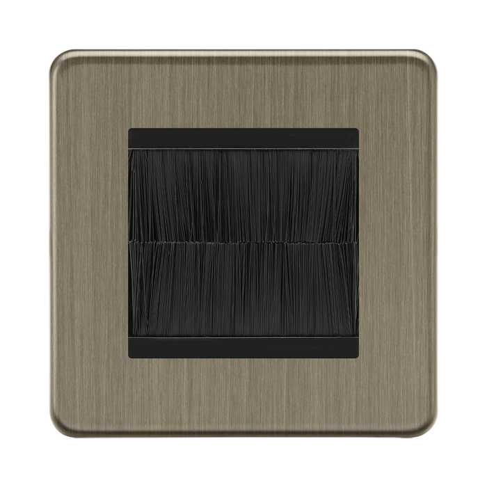 Knightsbridge Screwless Antique Brass 2G Cable Brush Outlet SF2GABBRB