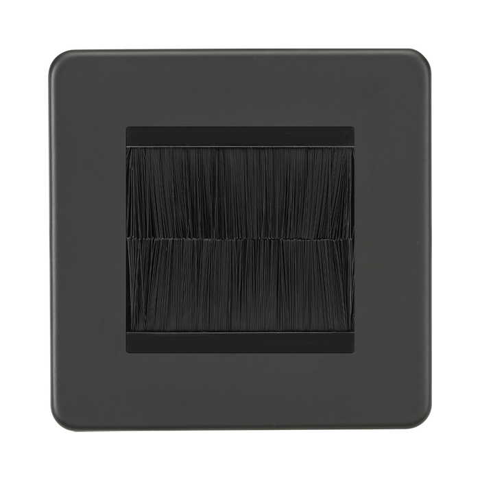 Knightsbridge Screwless Anthracite 2G Cable Brush Outlet SF2GATBRB