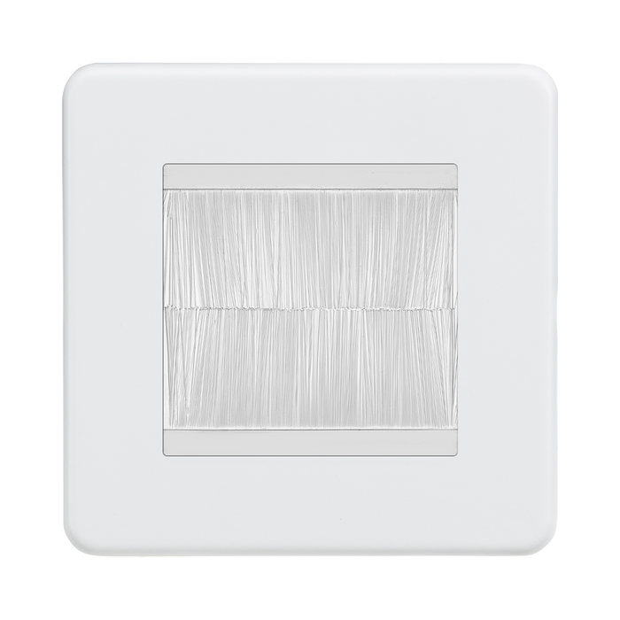 Knightsbridge Screwless Matt White 2G Cable Brush Outlet SF2GMWBRW